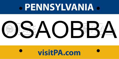 OSAOBBA Pennsylvania License Plate