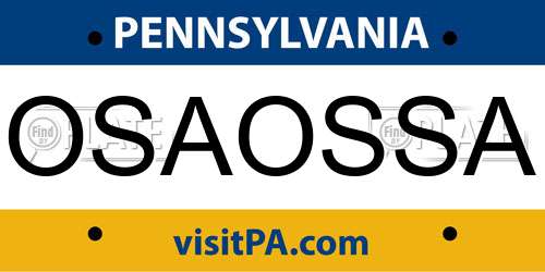 OSAOSSA Pennsylvania License Plate