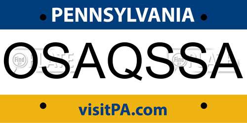OSAQSSA Pennsylvania License Plate