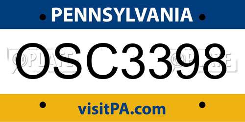OSC3398 Pennsylvania License Plate