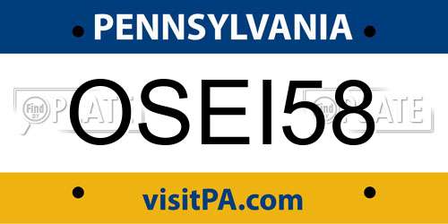 OSEI58 Pennsylvania License Plate