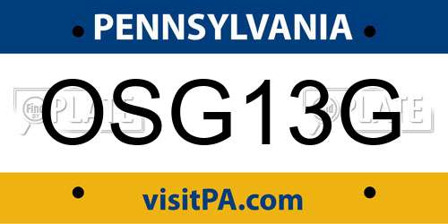 OSG13G Pennsylvania License Plate