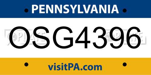 OSG4396 Pennsylvania License Plate