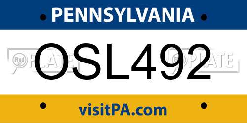 OSL492 Pennsylvania License Plate