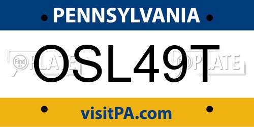 OSL49T Pennsylvania License Plate