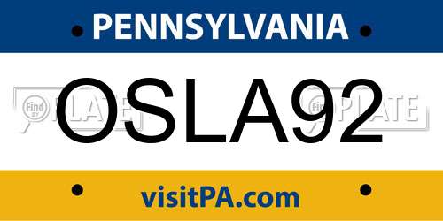 OSLA92 Pennsylvania License Plate