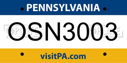 OSN3003 Pennsylvania License Plate