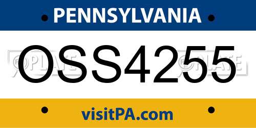 OSS4255 Pennsylvania License Plate