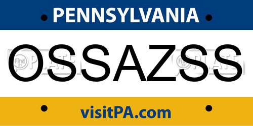 OSSAZSS Pennsylvania License Plate