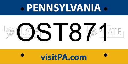 OST871 Pennsylvania License Plate