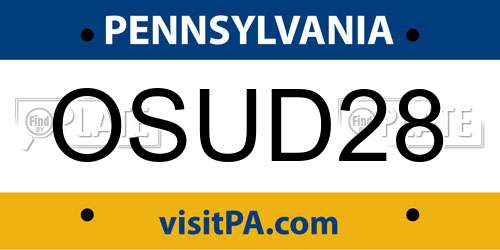 OSUD28 Pennsylvania License Plate