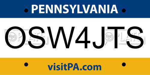 OSW4JTS Pennsylvania License Plate