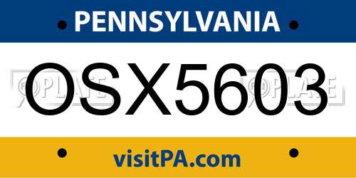 OSX5603 Pennsylvania License Plate