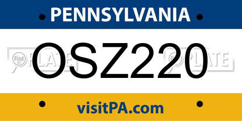 OSZ220 Pennsylvania License Plate