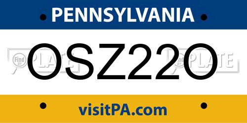 OSZ22O Pennsylvania License Plate