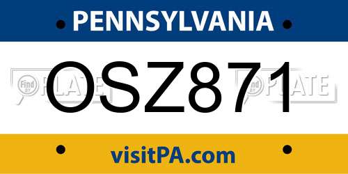 OSZ871 Pennsylvania License Plate