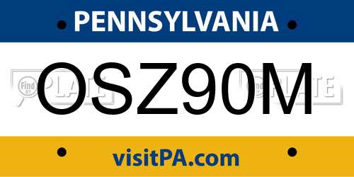 OSZ90M Pennsylvania License Plate