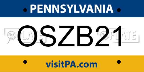 OSZB21 Pennsylvania License Plate