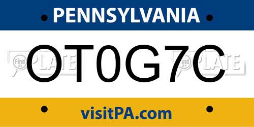 OT0G7C Pennsylvania License Plate