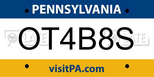 OT4B8S Pennsylvania License Plate