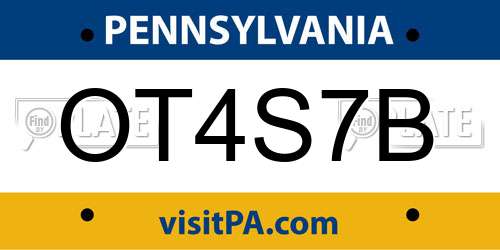 OT4S7B Pennsylvania License Plate