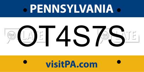 OT4S7S Pennsylvania License Plate