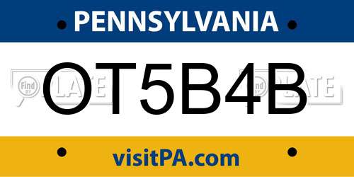 OT5B4B Pennsylvania License Plate