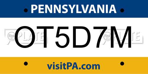 OT5D7M Pennsylvania License Plate