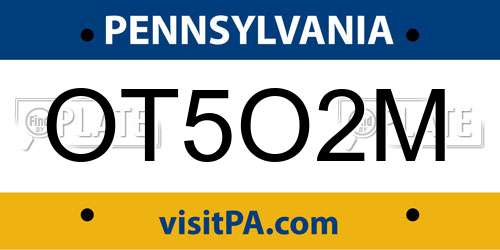 OT5O2M Pennsylvania License Plate