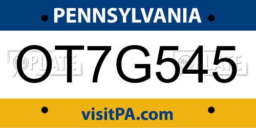 OT7G545 Pennsylvania License Plate