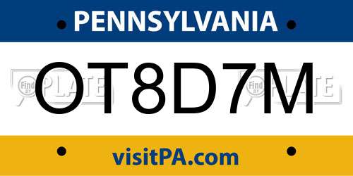 OT8D7M Pennsylvania License Plate