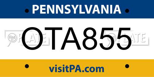 OTA855 Pennsylvania License Plate