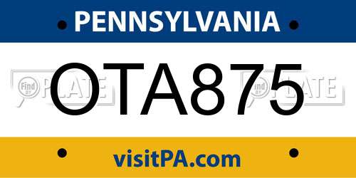 OTA875 Pennsylvania License Plate