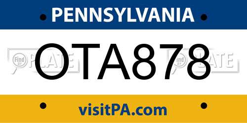 OTA878 Pennsylvania License Plate
