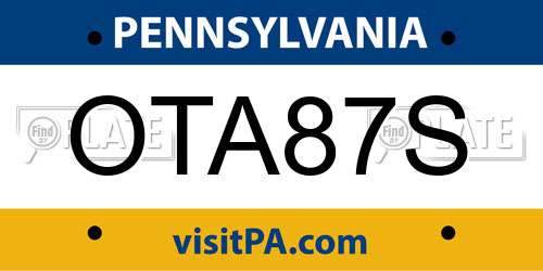 OTA87S Pennsylvania License Plate