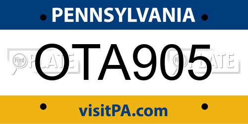 OTA905 Pennsylvania License Plate