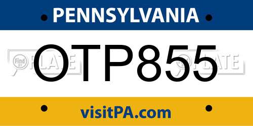 OTP855 Pennsylvania License Plate