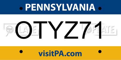 OTYZ71 Pennsylvania License Plate