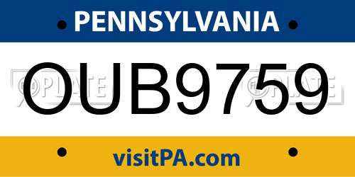 OUB9759 Pennsylvania License Plate