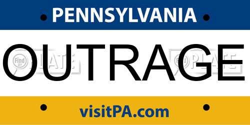 OUTRAGE Pennsylvania License Plate