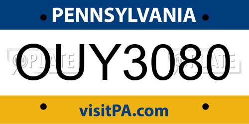 OUY3080 Pennsylvania License Plate