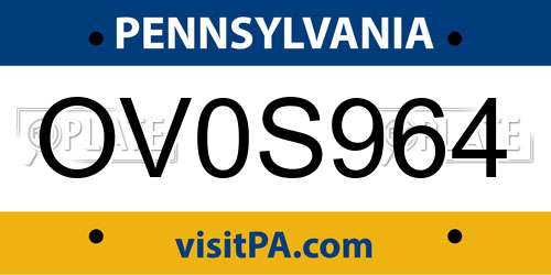 OV0S964 Pennsylvania License Plate