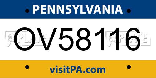 OV58116 Pennsylvania License Plate
