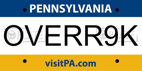 OVERR9K Pennsylvania License Plate