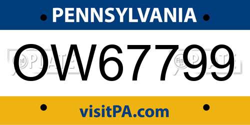 OW67799 Pennsylvania License Plate