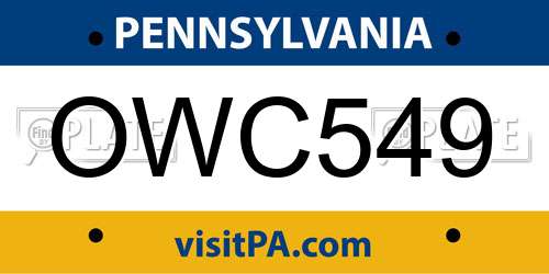 OWC549 Pennsylvania License Plate