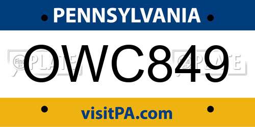 OWC849 Pennsylvania License Plate