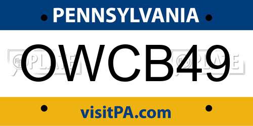 OWCB49 Pennsylvania License Plate