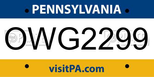 OWG2299 Pennsylvania License Plate
