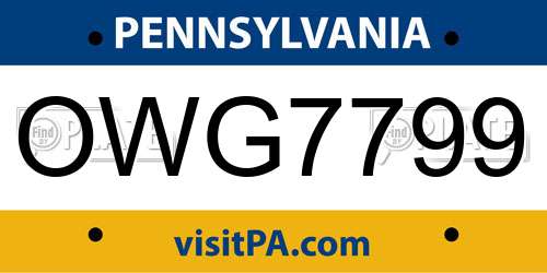 OWG7799 Pennsylvania License Plate